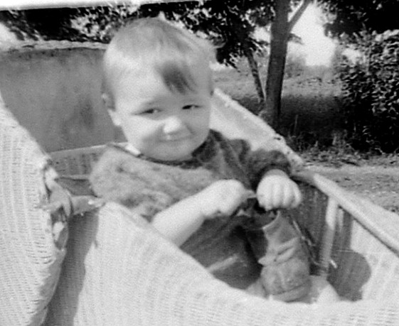 Frank Vautier in baby buggy