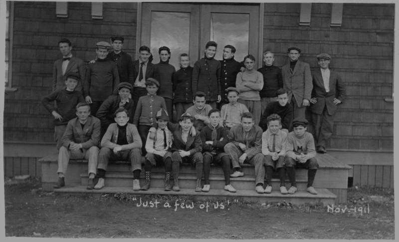 Students at St. Martin's College, Nov. 1911. George J Vautier is first person on left, back row. Nothing on back.
