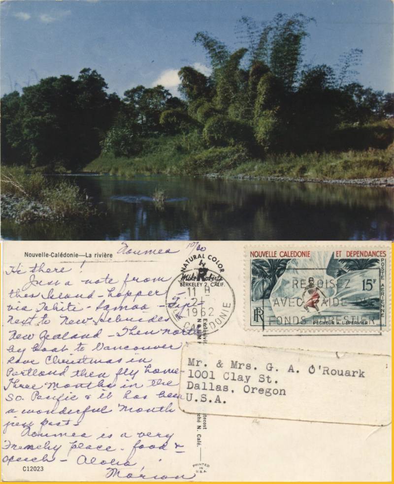 Marion in New Caledonia to Gerald O'Rouark in Dallas, Or. 1962.