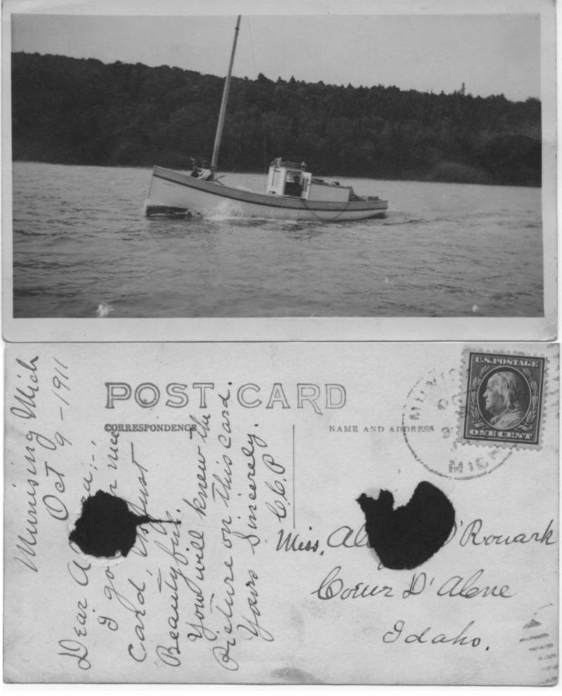 Post card from Munising, Mish. to Allegra O'Rouark in Coeur d'Alene, 1911