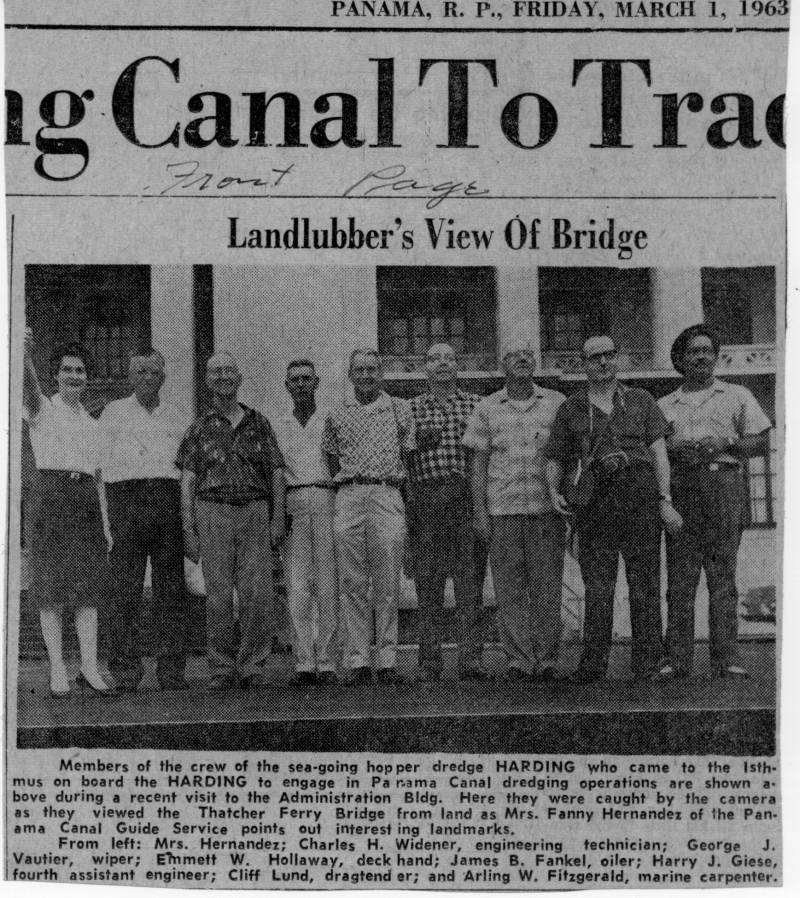 Panama R.P. Crew of Dredge Harding on tour. George J. Vautier is in the picture, 3rd from left. Date:  Mar 1, 1963