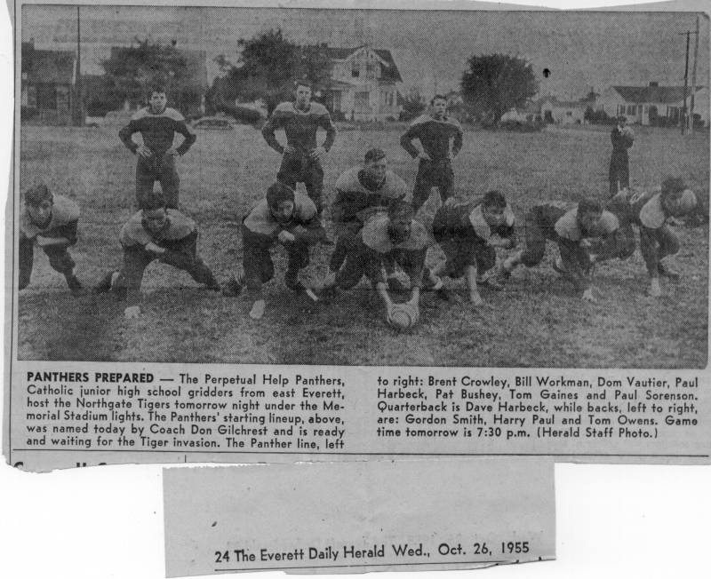 EVERETT DAILY HERALD. Perpetual Help Panthers end a winning season. Dominic Vautier playing LGDate Dec. 16, 1954.